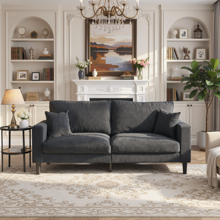 Sunvega 74 Inch High Resilience Three Seater Sofa with Sturdy Wooden Frame