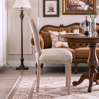 Sunvega French Style Solid Wood Frame Linen Fabric Oval Back Dining Chairs Set of 2
