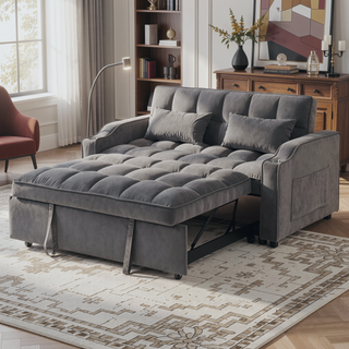 Sunvega Modern Velvet Loveseat Futon Sofa with Pullout Bed Adjustable Reclining Backrest