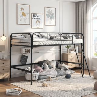 Sunvega Sturdy Metal Twin Loft Bed with Guardrails and Storage Steps