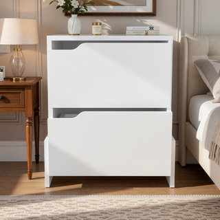 Sunvega Classic White Nightstand with Spacious Drawer and Open Shelf for Bedroom