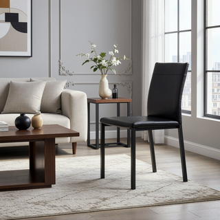 Sunvega 4-Piece Metal Frame Dining Chairs with Dark Brown Faux Leather Upholstery