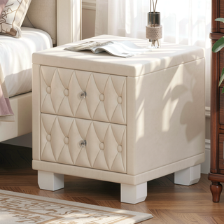 Sunvega Pink Velvet Nightstand with Crystal Knob Handles and Two Spacious Drawers