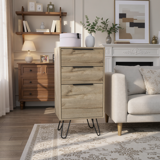 Sunvega Light Oak Dresser with Three Drawers and Hairpin Legs Superior Top