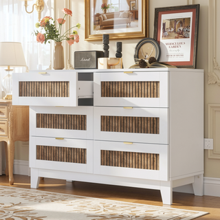 Sunvega White Farmhouse Queen Platform Bed with Wooden Strip Decoration and Plywood Slats