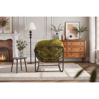 Sunvega Oversized Outdoor Rattan Rocking Chair with Padded Cushion and Steel Frame