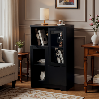 Sunvega Green MDF Cabinet with Glass Doors and Drawer for Bedroom Living Room