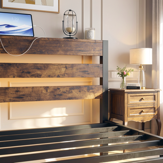 Sunvega Twin Size Heavy Duty LED Bed Frame with USB Charging and Headboard