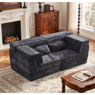 Sunvega Convertible Modular Sectional Mahjong Sofa Bed with Ottoman in Circle Fleece Fabric