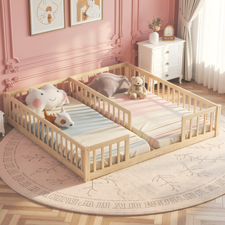 Sunvega Double Twin Floor Bed with Guardrails for Compact Rooms and Limited Space