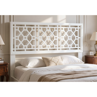 Sunvega King Chippendale White Headboard Made of Durable Poplar Wood