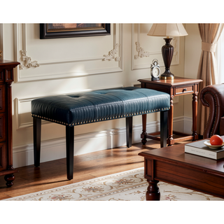 Sunvega Ebony Hardwood Dining Bench with Black Polyurethane Upholstery