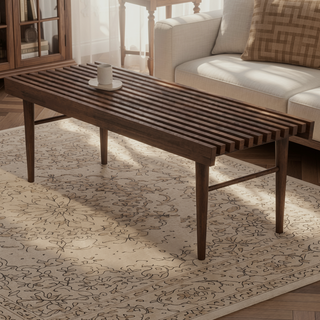 Sunvega Mid Century Modern Solid Wood Bench with Walnut Stain Finish for Living Room