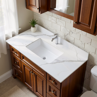 Sunvega 43x22 Inch Sintered Stone Vanity Top with Ceramic Sink and Backsplash