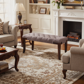 Sunvega Tufted Faux Leather Upholstered Bench with Tapered Hardwood Legs