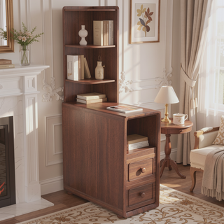 Sunvega End Table with Drawers and Outlets for Bedroom Corner Storage