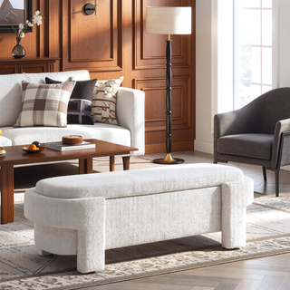 Sunvega Large Linen Upholstered Storage Bench with Foam Seat for Living Room