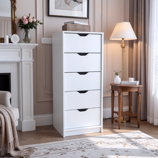 Sunvega 5 Drawer Tall Dresser with Pull Out System in Fine White Finish