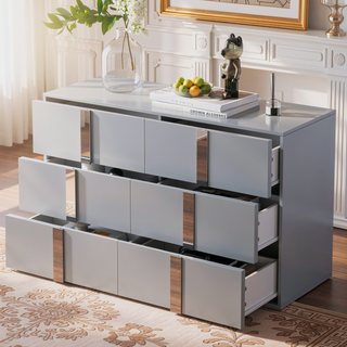 Sunvega Elegant Gray Nightstand with 2 Drawers and Metal Foot for Bedroom