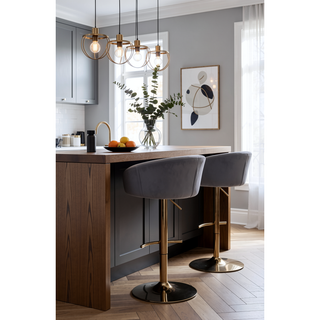 Sunvega Set of 2 Adjustable Swivel Bar Stools with Chrome Footrest and Velvet Upholstery