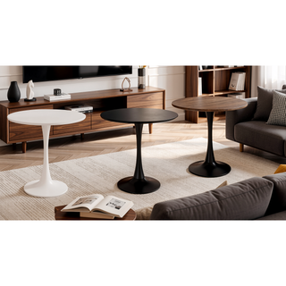 Sunvega Black Round Tulip Dining Table with MDF Top for Kitchen Living Room Office