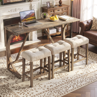 Sunvega 4-Piece Bar Table Set with Power Outlet and USB Port for Living Room