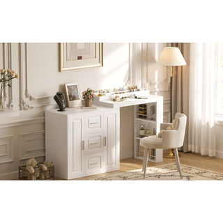 Sunvega 59 Inch Makeup Vanity Desk with 3 Drawers 2 Cabinets and Storage Shelves