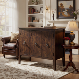 Sunvega Adjustable Shelf Storage Sideboard with Retro Metal Handles and Pinewood Legs