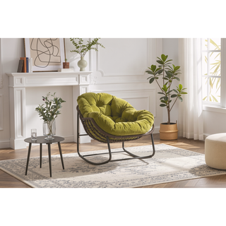 Sunvega Oversized Outdoor Rattan Rocking Chair with Padded Cushion and Steel Frame