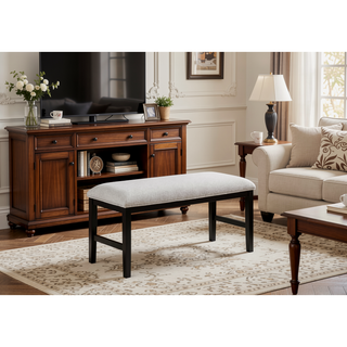 Sunvega Light Gray Upholstered Bench with Dark Finish Legs for Dining Room