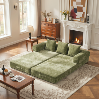 Sunvega Convertible Chenille Folding Sofa Bed with Pillows for Living Room