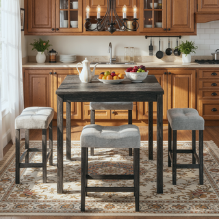 Sunvega 5 Piece Industrial Dining Table Set with Bar Stools for Living Room