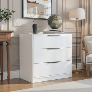 Sunvega Modern White Dresser with Three Spacious Drawers and Superior Top