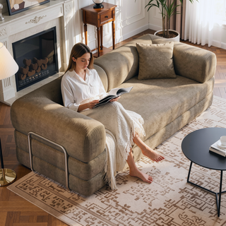 Sunvega Modular Sectional Sofa Bed with Pillow Back Support Armrest in Corduroy Fabric