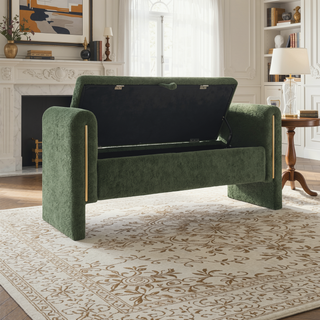 Sunvega Modern Teddy Upholstered Storage Bench with Arms for Living Room Bedroom