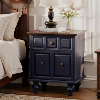 Sunvega Vintage Nightstand with Two Drawers and Roman Column Legs for Bedroom