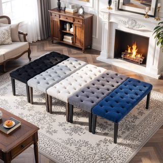 Sunvega Tufted Upholstered Velvet Bench Ottoman with Sponge Cushion for Bedroom