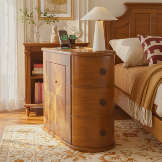 Sunvega American Style End Table with Charging Station Drawers and Arc Design