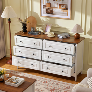 Sunvega White Dresser with 6 Spacious Drawers and Metal Handles for Bedroom