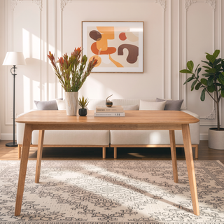 Sunvega Mid-Century Modern Dining Table with Rubberwood Legs and Faux Wood Top