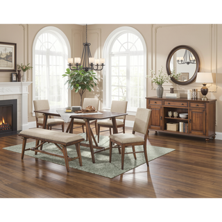 Sunvega Modern Design Brown Finish Wooden Frame Fabric Upholstered Seat Bench