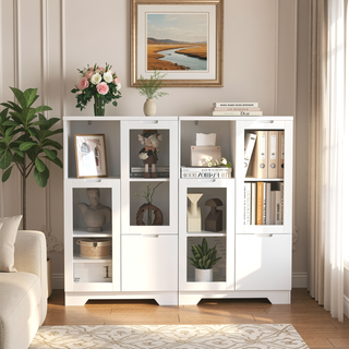 Sunvega Green MDF Cabinet with Glass Doors and Drawer for Bedroom Living Room