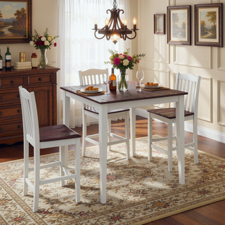 Sunvega Creamy White and Rustic Mahogany Counter Height Dining Table Set with Two Chairs