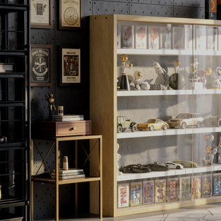 Sunvega 5-Tier Wall-Mounted Glass Display Cabinet with Adjustable Shelves for Collectibles