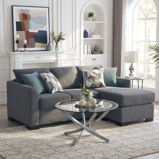 Sunvega Modern Sleeper Sectional Sofa with Chaise and Reversible Cushions