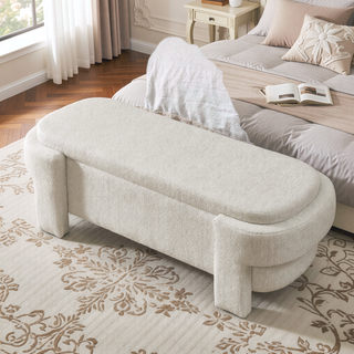 Sunvega Large Linen Upholstered Storage Bench with Foam Seat for Living Room