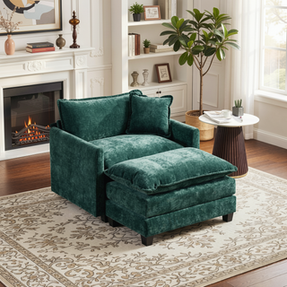 Sunvega Modern Green Chenille Fabric Cloud Sofa with Adjustable Backrest for Living Room