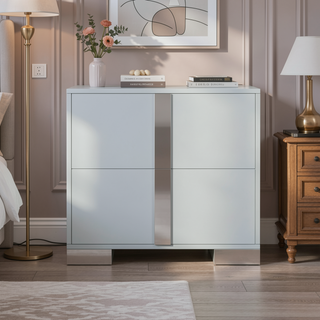 Sunvega Elegant Gray Nightstand with 2 Drawers and Metal Foot for Bedroom