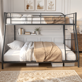Sunvega Heavy-Duty Sturdy Metal Twin Over Full Bunk Bed with Noise Reduced Wooden Slats