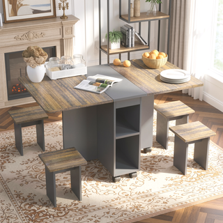 Sunvega Contemporary Expandable Dining Table Set with 4 Chairs and Storage for Small Space Saving